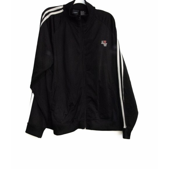 Athletic Works Black Track Jacket With Striped Sleeves & Embroidered Logo - Picture 1 of 8